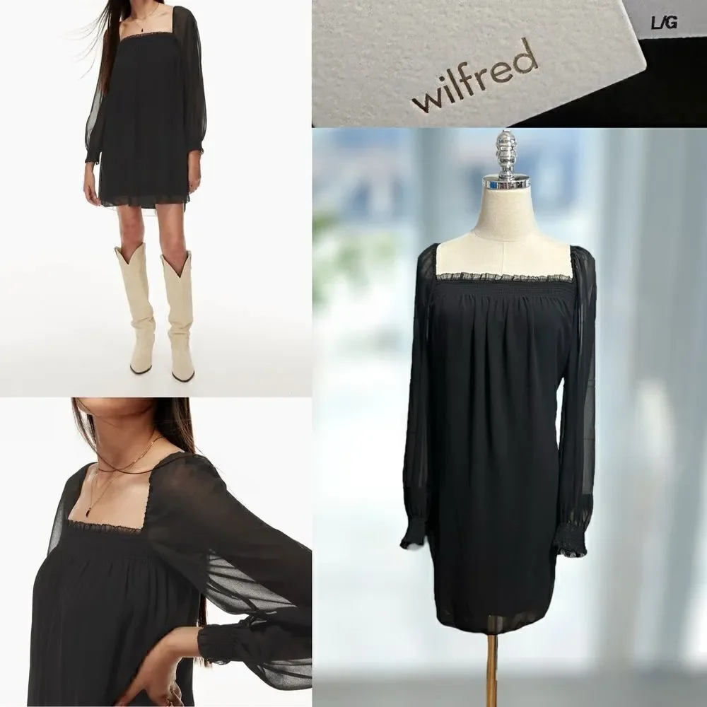 NWT Aritzia Wilfred Free Alana Babydoll Puff Long Sleeve Mini Dress Size L